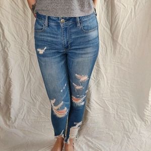Distressed High Waisted Jeans with Rips and Holes
